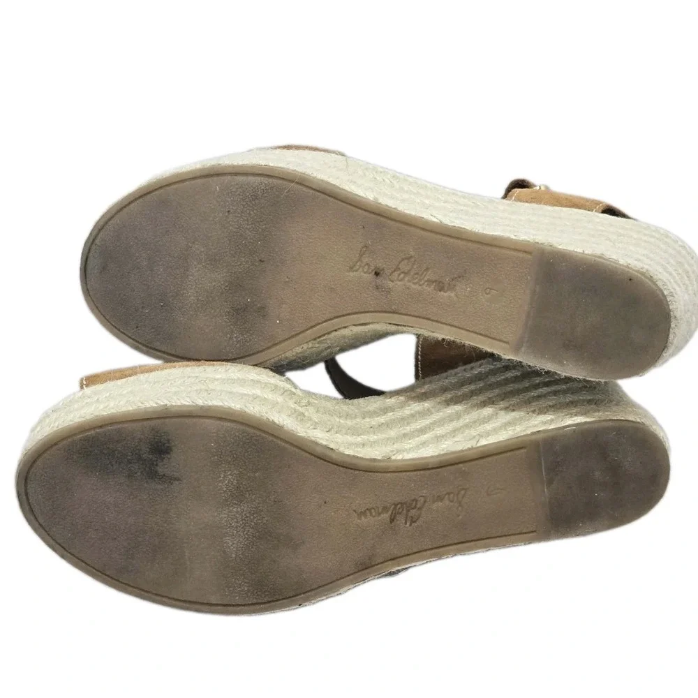 Sam Edelman Brown Suede Espadrille Wedge Sandals Ankle Strap Women's Size 9